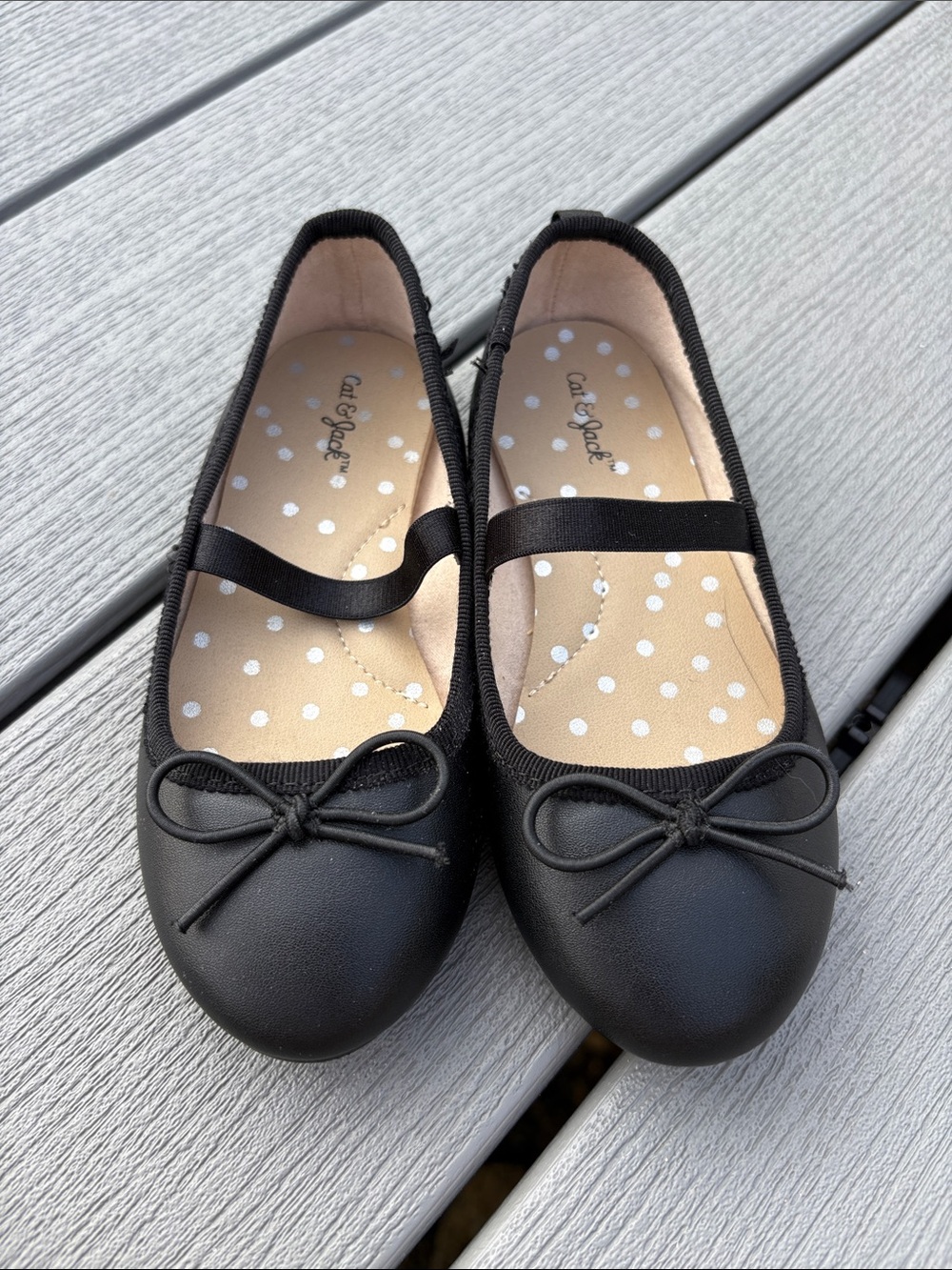 Girls' Black Maryjane Ballet Flats with Bow and Elastic Strap